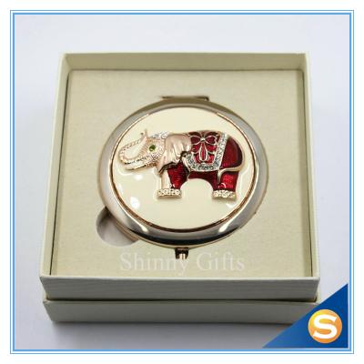 China Shinny Gifts Elephant Design Handmade Round Compact Mirror Portable Small Mirror for sale