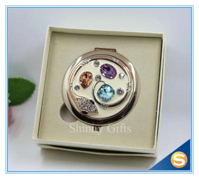 China Shinny Gifts Custom Crystal Compact Mirror Handbag Small Round Shape Makeup Mirror for sale