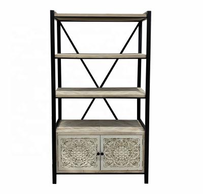 China Wooden Storage Cabinet Antique Crave Style Furniture 2 Door Shelf Wood And Metal Bookcase Storage Sideboard OEM Manufacturing for sale