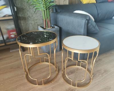 China OEM Modern Manufacture Luxury Modern Round S/3 End Table With Metal Frame Gold Marble Coffee Table for sale