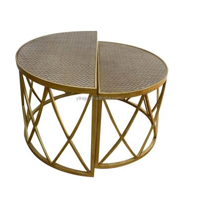 China Modern Antique Gold S/2 Tea Table Coffee Table With Crave Metal Top Frame End Table OEM Manufacturing for sale