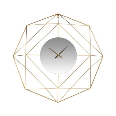 China Modern Europe Yiju Gold Wall Clock With Mirror Living Room Home Decorative Decor For Luxury Iron Wire Wall Clock OEM Manufacturing for sale