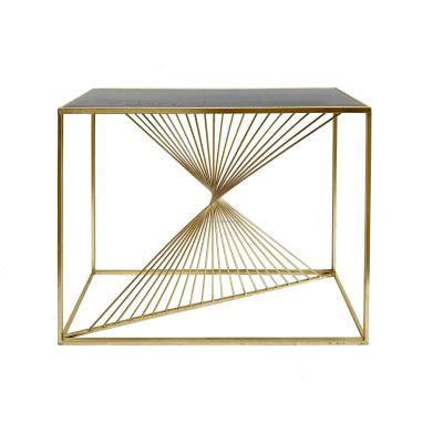 China Luxury Modern Storage Yiju Entry Table With Mirror Geometry Top Console Table For Living Room Furniture End Table With Iron Stools OEM for sale