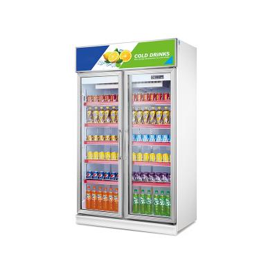 China Benchu ​​Single-temperature Auto-defrost Upright Beverage Refrigerator Showcase 2 Doors Glass Display Supermarket Beverage Display for sale