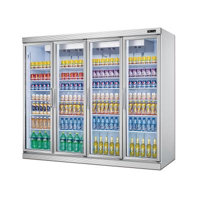 China Single-temperature 4-door first-class aluminum supermarket display upright refrigerator/beverage display cabinet/soft drink display cooler for sale