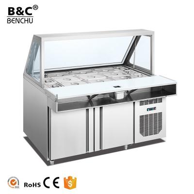 China Commercial Single-temperature cylinder salad pizza bar counter prep table display refrigerator refrigerator for sale