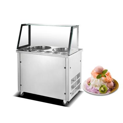 China 2019 Hot Selling Commercial Ice Cream Shop Stainless Steel Double And Single Flat Pan Roll Fry Ice Cream Thai Fried Ice Cream Machine for sale