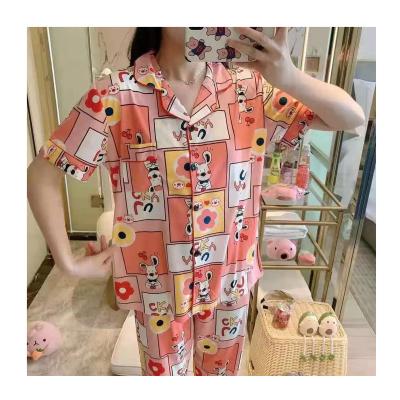 China Breathable New Arrival Short Pajamas Sleeve Women Pants Satin Pajamas Home Dress for sale