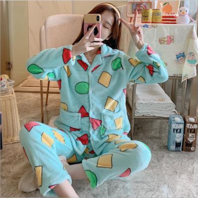 China Geometric Flannel Pattern Women's Pajamas Women's Thermal Fleece Pajamas Winter Ladies Sleepwear for sale