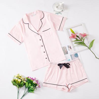 China Hot QUICK DRY pajamas summer women shorts elastic waist lapel shorts ladies sleepwear pajamas set wholesale for sale