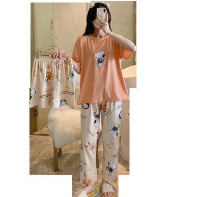 China QUICK DRY Women's Breathable Shorts Pants Cartoon Polyester Sleepwear Short Sheathed Loose Robes For Girls 3 Piece Pajama Set for sale