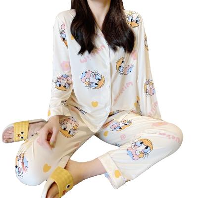 China 2Pcs New Micky Duck Nightclothes Girls Causal Ladies Cartoon Sleepwear Autumn Winter Women Pajamas Lovely Lapel Breathable Cardigan for sale