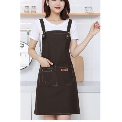 China Fashion Durable High Quality Blue Denim Canvas Chef Aprons For Cafe Kitchen BBQ With Custom Made Logo Print for sale