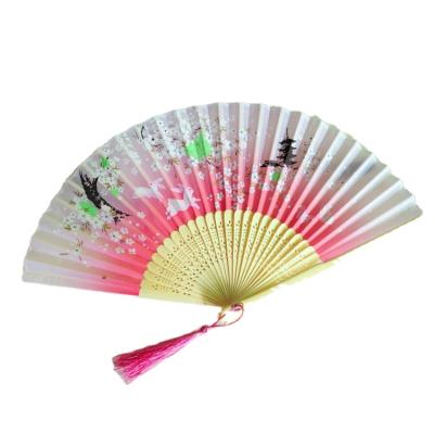 China China New Arrival Promotional Chinese Traditional Gift Bamboo Wooden Folding Hand Held Fan With Cloth Face for sale