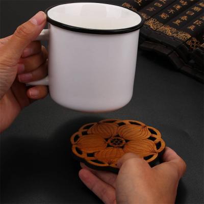 China Viable Wooden Round Table Mat Tea Coffee Mug Placemat Home Decor Kitchen Accessories Lotus Shape Drink Coasters Mat for sale