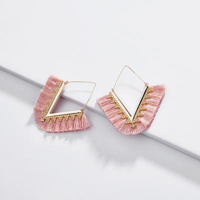 China New BOHEMIA JUHU earrings combine color geometric V fashion spring tassel thread cotton color bohemian earrings for sale