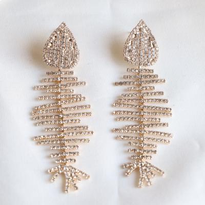 China Exquisite Exaggerated Jewelry Fish Bone Shape Earring Hypoallergenic Fashionable Women's Big Earrings for sale