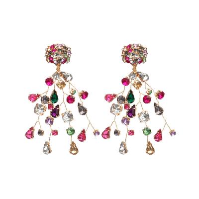 China New JUHU Flower Tassel Earrings FASHION Handwoven Color Rhinestone Handwoven Crystal Jewelry Wholesale For Women for sale