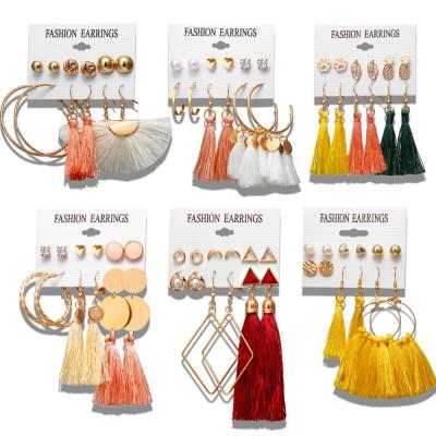 China Trendy 2019 new fashion geometric earring set for women pearl long circle tassel gold color earrings korean jewelry for sale