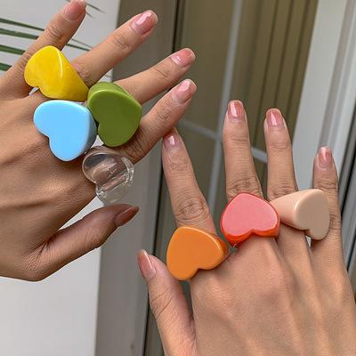 China Fashion cute jewelry JUHU color heart creative geometric ring for women fashion simple color resin ring for sale