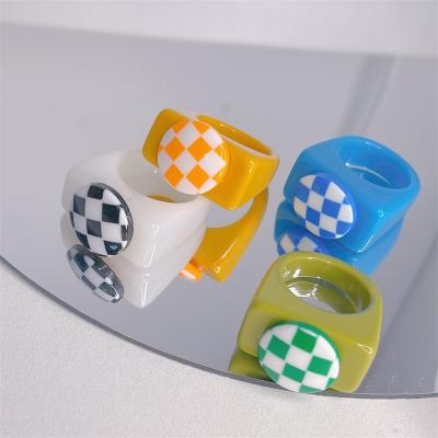 China New summer juhu POP ART small round lattice cool geometric Resin ring tis beauty color ring soft female for sale