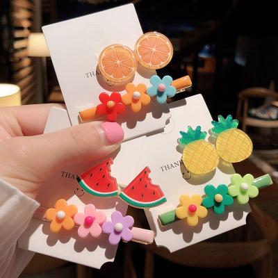 China JUHU Fashion Korean Flower Girl Acetate Hairpin Cute 2 Pieces Combination Candy Color Fruit BB Clip for sale