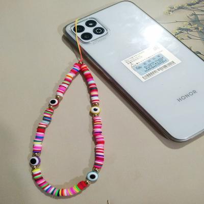 China JUHU 2022 fashion glass beaded mobile phone chain pottery mobile phone lanyard colorful soft eye Turkey anti-lost chain for sale