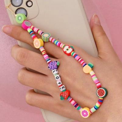 China JUHU Face Lanyard Beach Smiling Face Lanyard Rainbow Pottery Mobile Phone Fruit Fashion Soft Bead Chain Short for sale