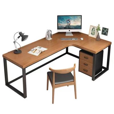 China Iron Computer Desk Corner Solid Wood Table (Height) Adjustable Home Office Minimalist Desk for sale