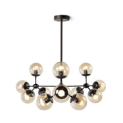 China 110 230 Post Living Room Decoration Black Glass Balls Modern Home Ceiling Lamps With E26 E27 Lights for sale