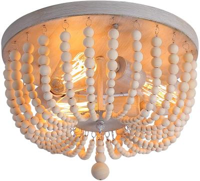 China French Design Rustic American Bead Chandelier Ceiling Light Flush Mount Wood Mount for sale