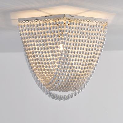 China Europe Bohemian Hexagon Ceiling Light White Wooden Beaded Bead Chandelier for Hotel Restaurant Decoration for sale