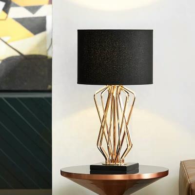 China Modern Gold Vintage Marble Low Linen Fabric Shade Nightstand Table Lamps For Bedroom Living Room Bedside for sale