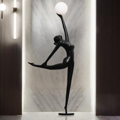 China Black Color Contemporary Hotel Lobby Standing Lights Decorative Led Human Sculpture Floor Lamp for sale