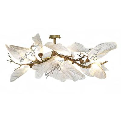 China Creative design patent modern crystal ceiling light led with tree leaf brass fixture for club for sale