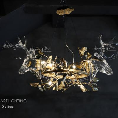 China Creative Modern Design Customized Deer Leaded Antler Crystal Chandelier Pedant Lights For Five Star Hotel Project for sale