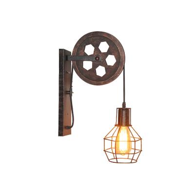 China Modern Vintage Wall Led Lamp Retro Lighting Fixtures Lifting Pulley Industrial Bedroom Lamp Wall Sconce for sale