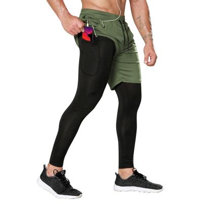 China Men's Gym Pants Fake Sports Breathable Two Piece Jogging Shorts Men's Quick Dry 2 Pieces 2 Pieces Fake Two IN 1 Men Fitness Pants for sale