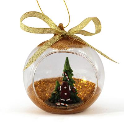 China Glitter Christmas Ball Ornament Handmade Gold Christmas Tree Hanging Clear Glass Ball for sale