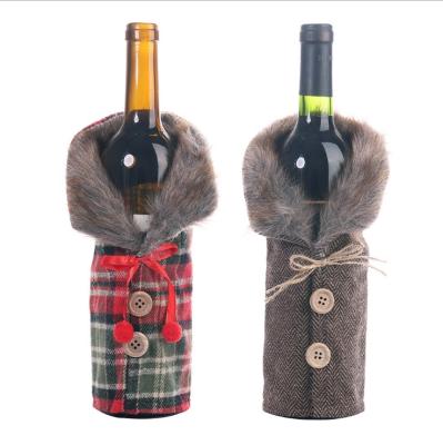 China Cloth Christmas Celebration Dining Table Wine Bottle Decoration New Striped Plaid Skirt Wine Bottle Cover Red Wine Cover Foreign Trade for sale