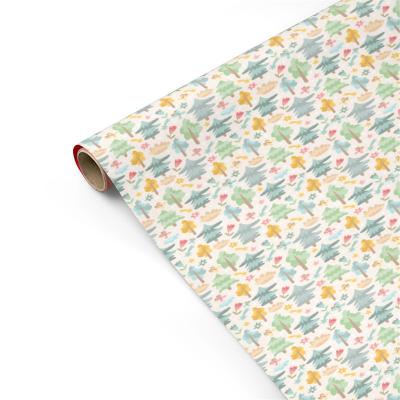 China RECYCLEABLE OEM ODM Print Green Tree Forest Custom Flat Sheet Gift Wrapping Paper With Tag for sale