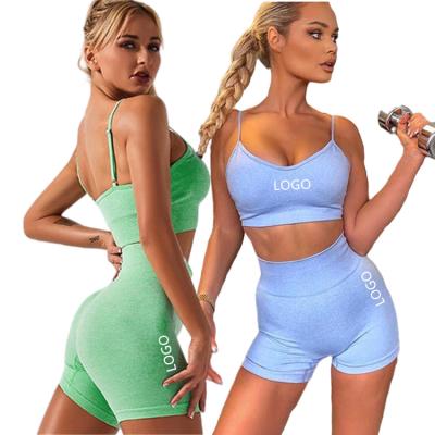 China Hot Sale Breathable Women Knitted 2 Piece Active Fitness Yoga Set Seamless Sport Wear Shorts Workout Clothing for sale