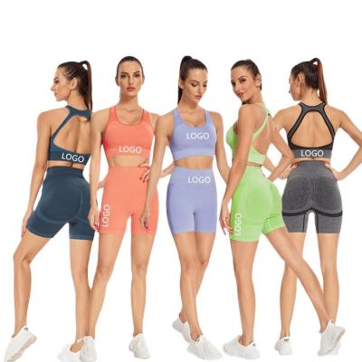 China Wholesale Breathable Apparel Fitness Clothing Shorts Sexy Backless High Waisted Yoga Workout Leggings Sports Bra Seamless Set for sale