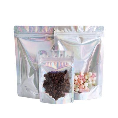 China Custom Smell Zip Lock Holographic Packaging Moisture Proof Mylar Bags Aluminum Foil Stand Up Pouch With Window for sale