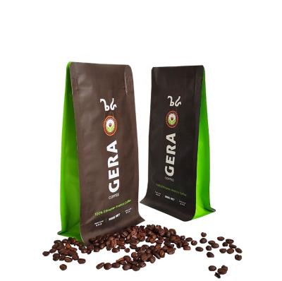 China Moisture Proof Custom Design Logo Plastic Food Bag Flat Bottom Coffee Tea Bean Packaging Bags With Valve Zipper for sale