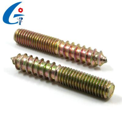 China Steel Yellow Galvanized Double End Main Screw Net Hanger Wood Bolt for sale