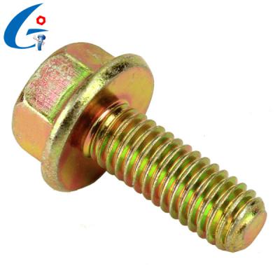 China DIN6921 Flat Yellow Color Galvanized Hex Flange Head Bolt for sale