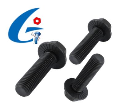 China Carbon Steel Black Oxide M6-M22 Hex Flange Bolt Flat With Serration for sale