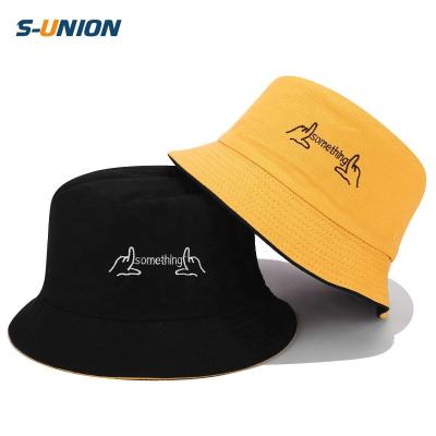 China Outdoor Sun Cotton Hat S-UNION Wholesale Letter Embroidery Double Side Bucket Hats for sale