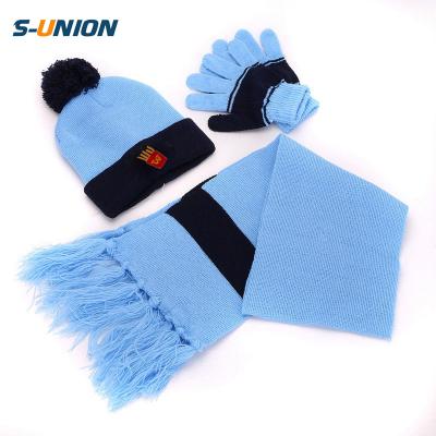 China Wholesale JOINT Funny Embroidery Chips 3pcs Kids Crochet Beanie Kids Knitted Winter Hats With Scarf Gloves For Baby for sale